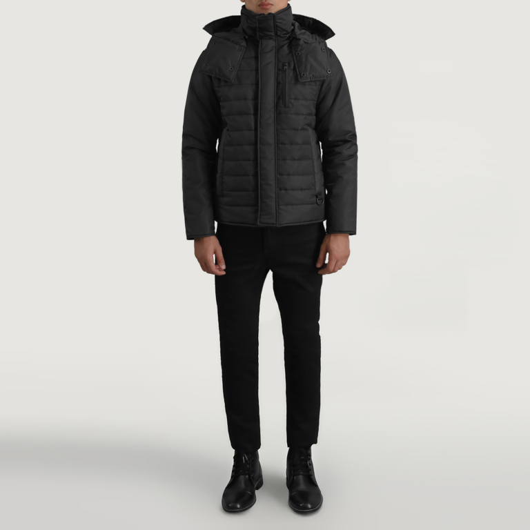 Mens Malcolm Black Hooded Puffer Jacket Full Length-2-1698747242727
